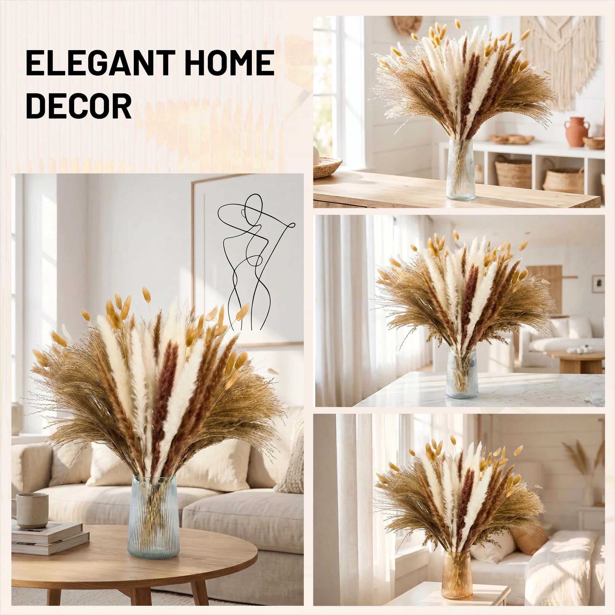 Pampas Grass Boho Decor 100 PCS Home Decoration Boho Flowers Home Table Decor Rustic Farmhouse Party 17''