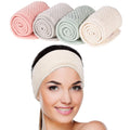 4 Pack Spa Facial Headband, Pea Green, Pink, Beige, Light Gray | Makeup Hair Wrap, Adjustable Hair Band, Soft Towel Head Band, for Face Washing, Shower Sports Yoga