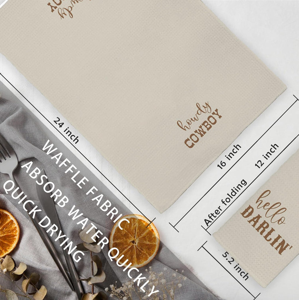 Western Hand Towels for Bathroom Kitchen, Western Bathroom Decor, Hello Darlin Howdy Cowboy Kitchen Towels Set of 2, Gifts for Couples, Western Dish Towels, Western Hand Towels 16×24 In