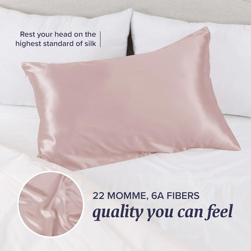 Beckham Hotel Collection Silk Pillow Case with Zipper, 100% Mulberry Silk Pillowcase for Hair & Skin, 22 Momme 6A Grade, Oeko-Tex Certified, 1PC, Queen, Cherry Pink