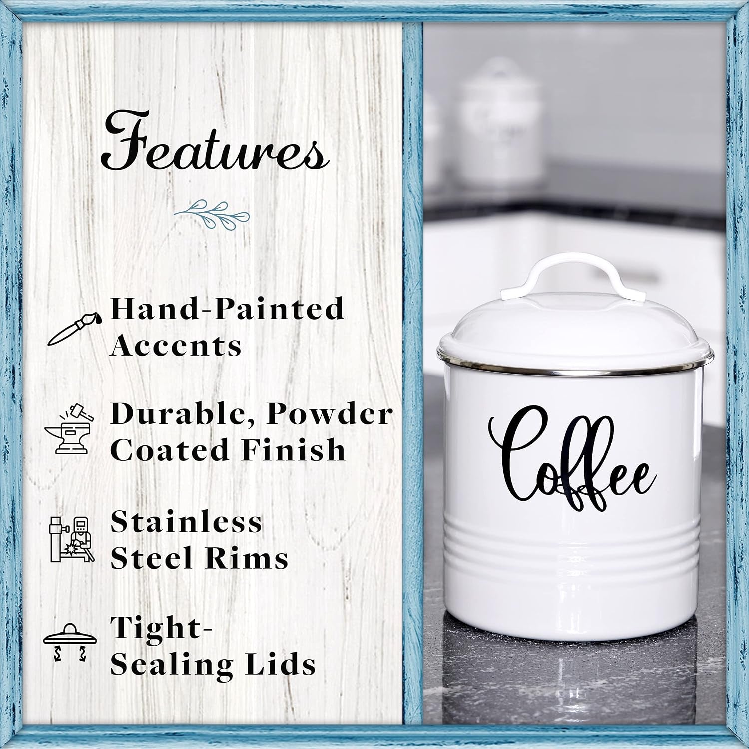 Food Storage Containers Set with Lids, Farmhouse Home Kitchen Decor Rustic Vintage Canisters