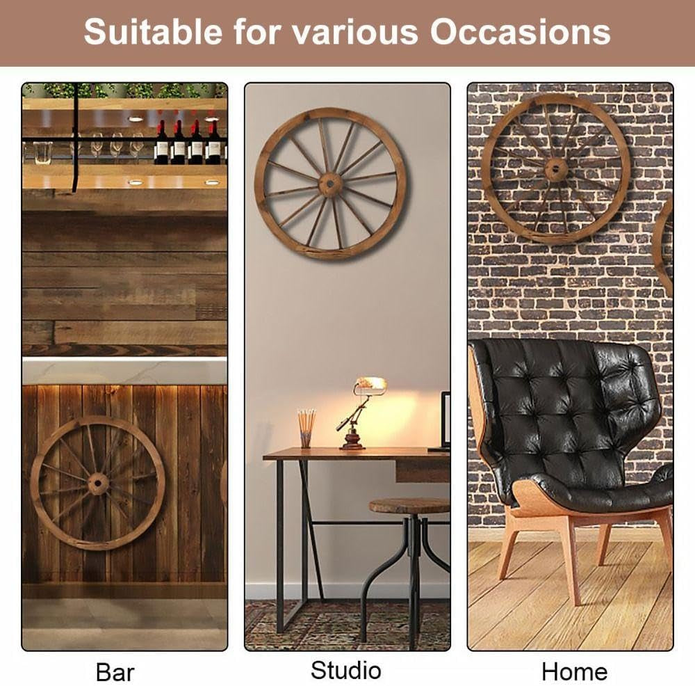 3 Pcs Wooden Wagon Wheel Wall Decor 12/10/8 Inch Western Decor, Rustic Wagon Wheels Rustic Yard Hanging,Western Room Decor for Garden Home Bar Garage