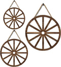3 Pcs Wooden Wagon Wheel Wall Decor 12/10/8 Inch Western Decor, Rustic Wagon Wheels Rustic Yard Hanging,Western Room Decor for Garden Home Bar Garage