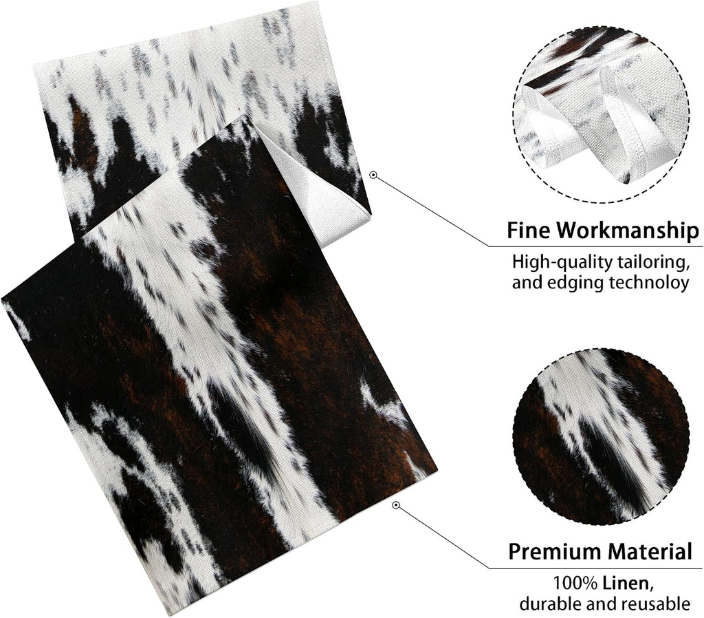 Western Cowhide Table Runner Black Brown Cow Print Table Runners Western Home Decor for Wedding Party Dinner Table Decorations 13 X 71 Inch (13X71 Inch, Black Cowhide Print)