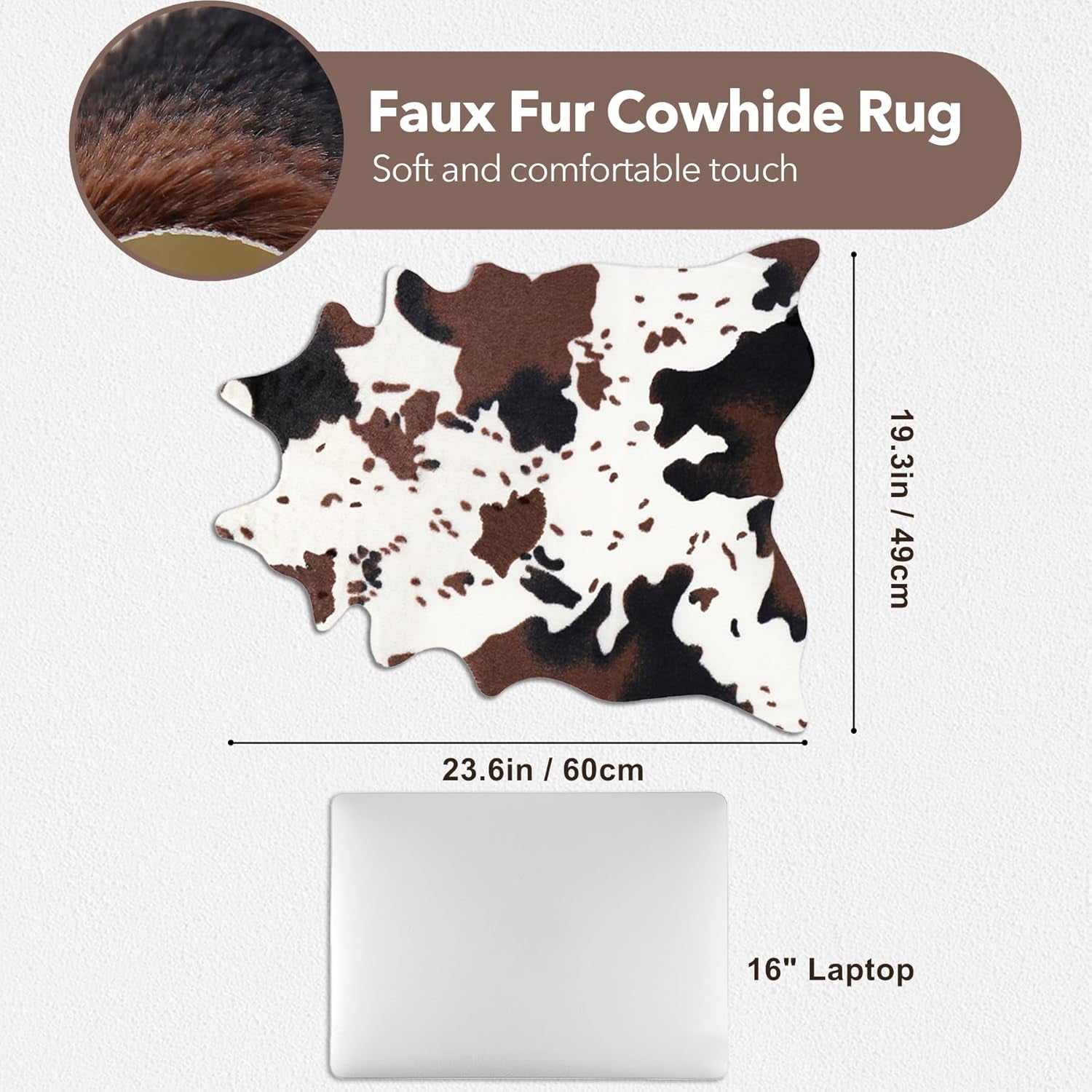 2 Pack Mini Faux Cowhide Rug Western Animal Print Rug Farmhouse Rustic Home Decor, Western Centerpieces for Tables, Kids Room, Cowboy Party, 19.3" W X 23.6" L