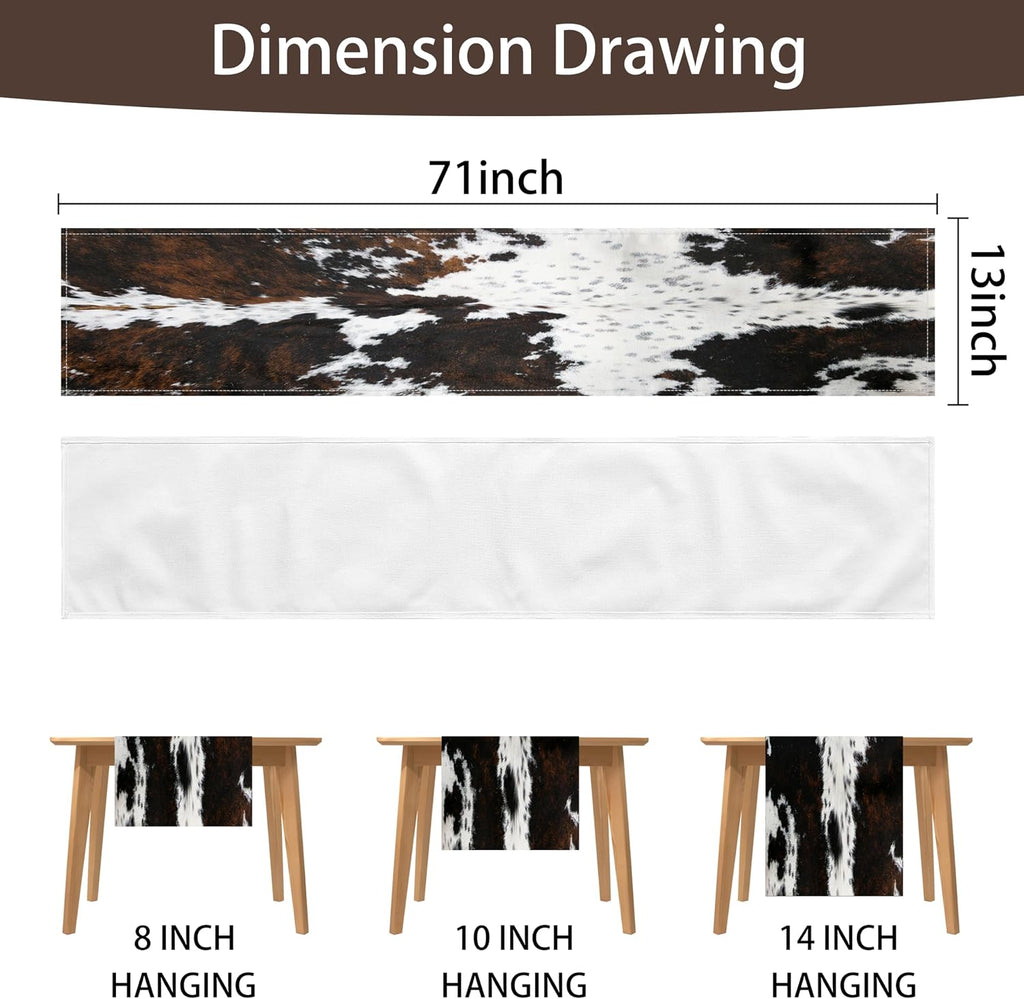 Western Cowhide Table Runner Black Brown Cow Print Table Runners Western Home Decor for Wedding Party Dinner Table Decorations 13 X 71 Inch (13X71 Inch, Black Cowhide Print)