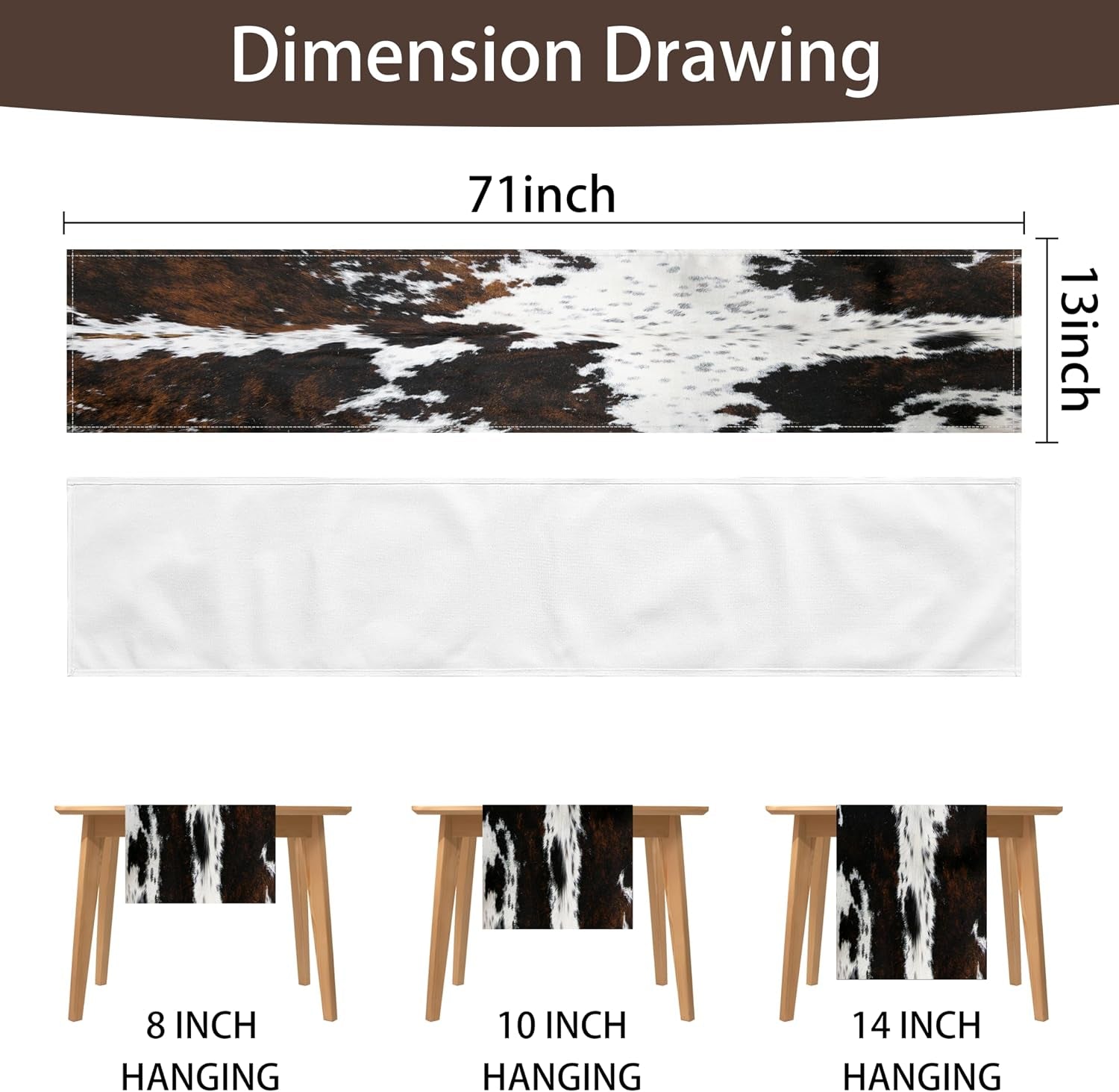 Western Cowhide Table Runner Black Brown Cow Print Table Runners Western Home Decor for Wedding Party Dinner Table Decorations 13 X 71 Inch (13X71 Inch, Black Cowhide Print)