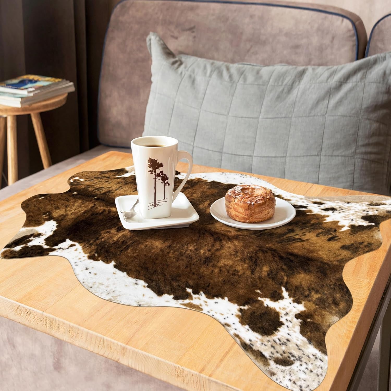 Small Faux Cowhide Rug Cow Carpet Western Home Decor Cow Print Area Rug for Bedroom, Living Room, Kids Room, Table, Office, Brown, Mat, 3.6X2.46 Feet(75X110Cm)