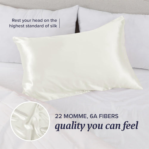 Beckham Hotel Collection Silk Pillow Case with Zipper, 100% Mulberry Silk Pillowcase for Hair & Skin, 22 Momme 6A Grade, Oeko-Tex Certified, 1PC, Queen, Ivory