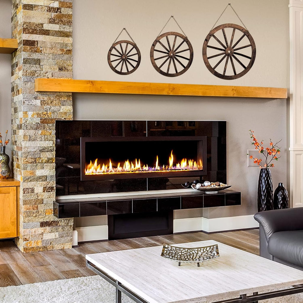 3 Pcs Wooden Wagon Wheel Wall Decor 12/10/8 Inch Western Decor, Rustic Wagon Wheels Rustic Yard Hanging,Western Room Decor for Garden Home Bar Garage