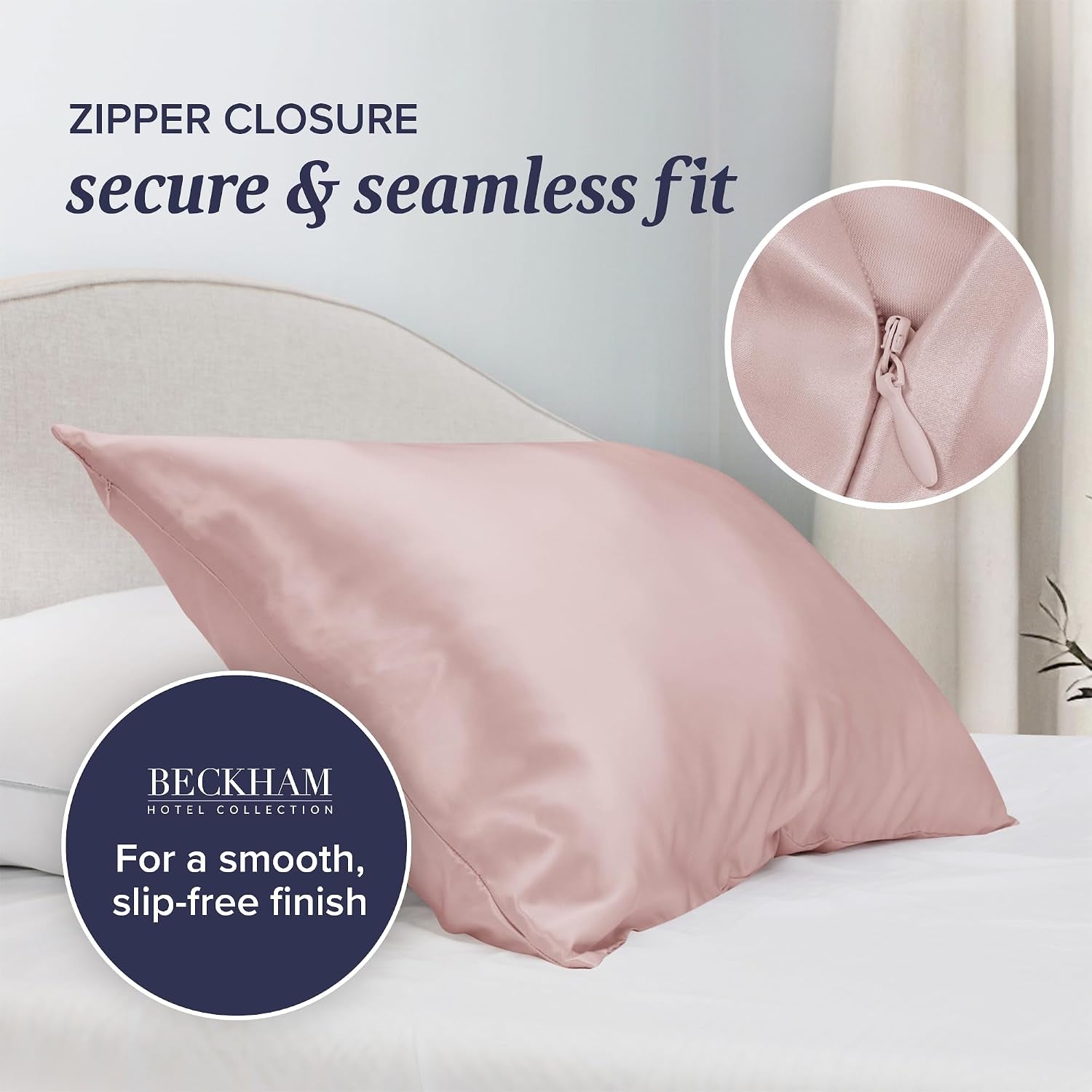 Beckham Hotel Collection Silk Pillow Case with Zipper, 100% Mulberry Silk Pillowcase for Hair & Skin, 22 Momme 6A Grade, Oeko-Tex Certified, 1PC, Queen, Cherry Pink