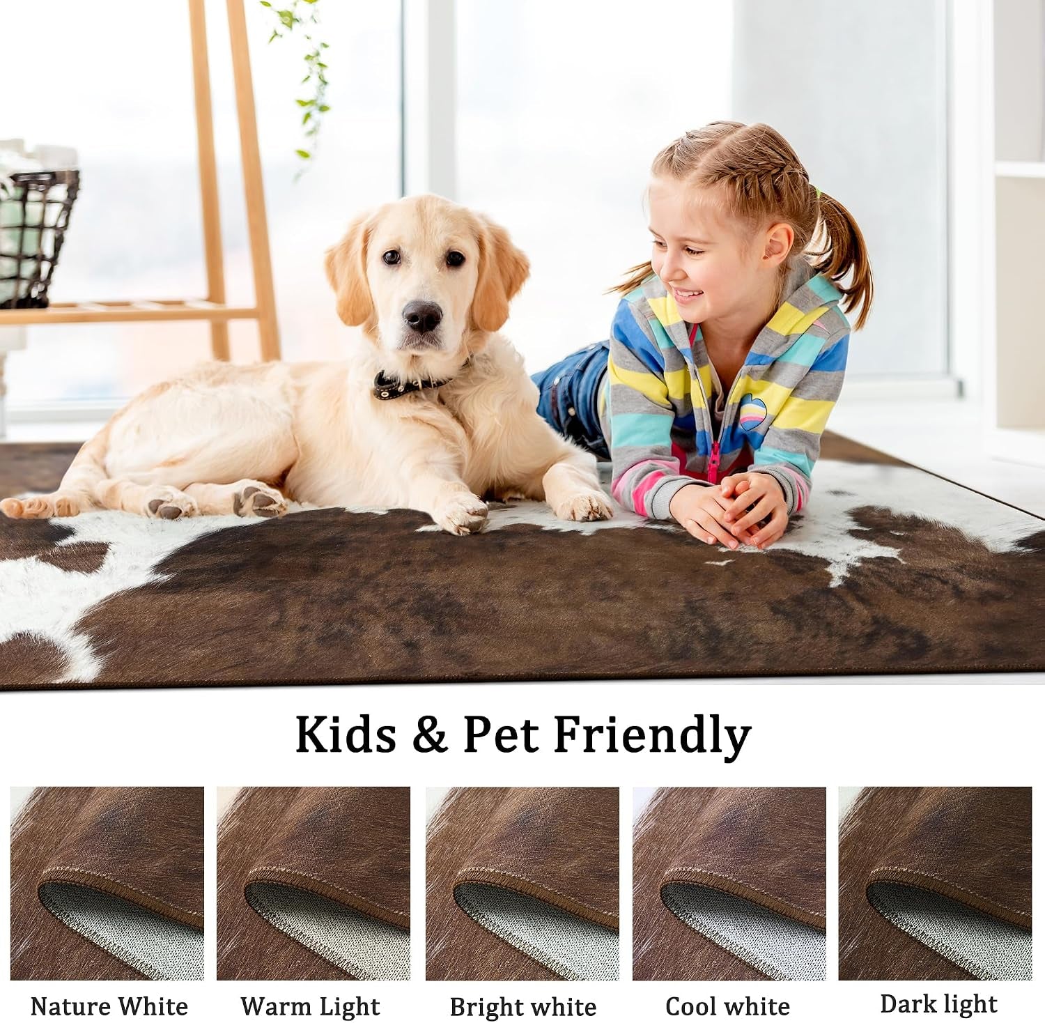 Cow Print Rugs for Living Room Bedroom, 5X7 Washable Non-Slip Low Pile Indoor Floor Rug, Carpet for Dining Room Kitchen Office Western Home Decor, Brown