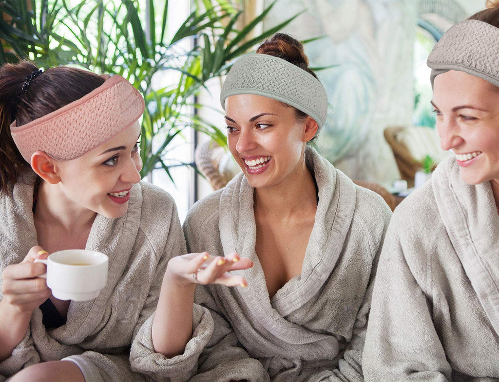 4 Pack Spa Facial Headband, Pea Green, Pink, Beige, Light Gray | Makeup Hair Wrap, Adjustable Hair Band, Soft Towel Head Band, for Face Washing, Shower Sports Yoga