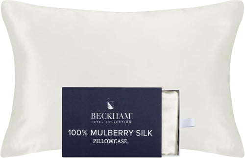 Beckham Hotel Collection Silk Pillow Case with Zipper, 100% Mulberry Silk Pillowcase for Hair & Skin, 22 Momme 6A Grade, Oeko-Tex Certified, 1PC, Queen, Ivory