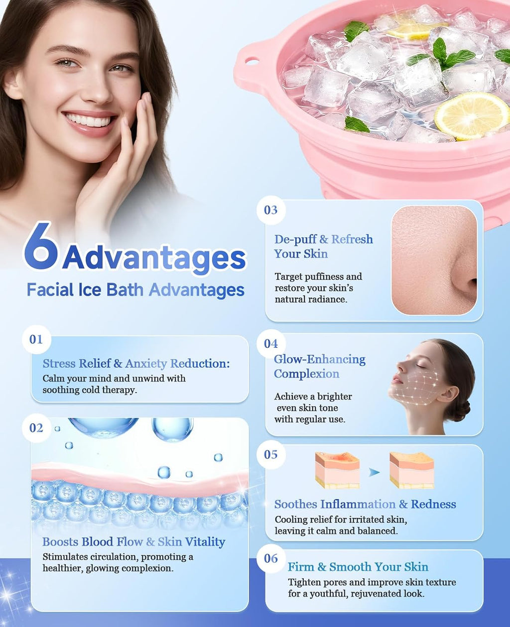 Foldable Silicone Face Ice Bath Bowl, Built-In Ice Tray for Cold Therapy Facial Basin, Skin Tightening & Puffiness Reduction, Ideal for Home, Spa & Travel Use