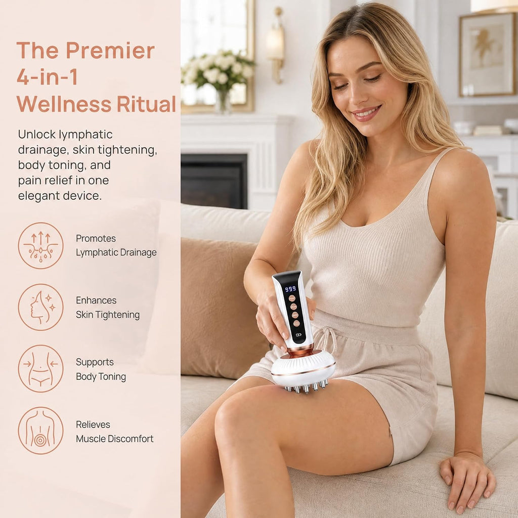 4-in-1 Lymphatic Drainage Massager – Body Sculpting Machine with Heat, LED & Vibration | Cellulite Reduction for Legs, Arms, Belly & Butt