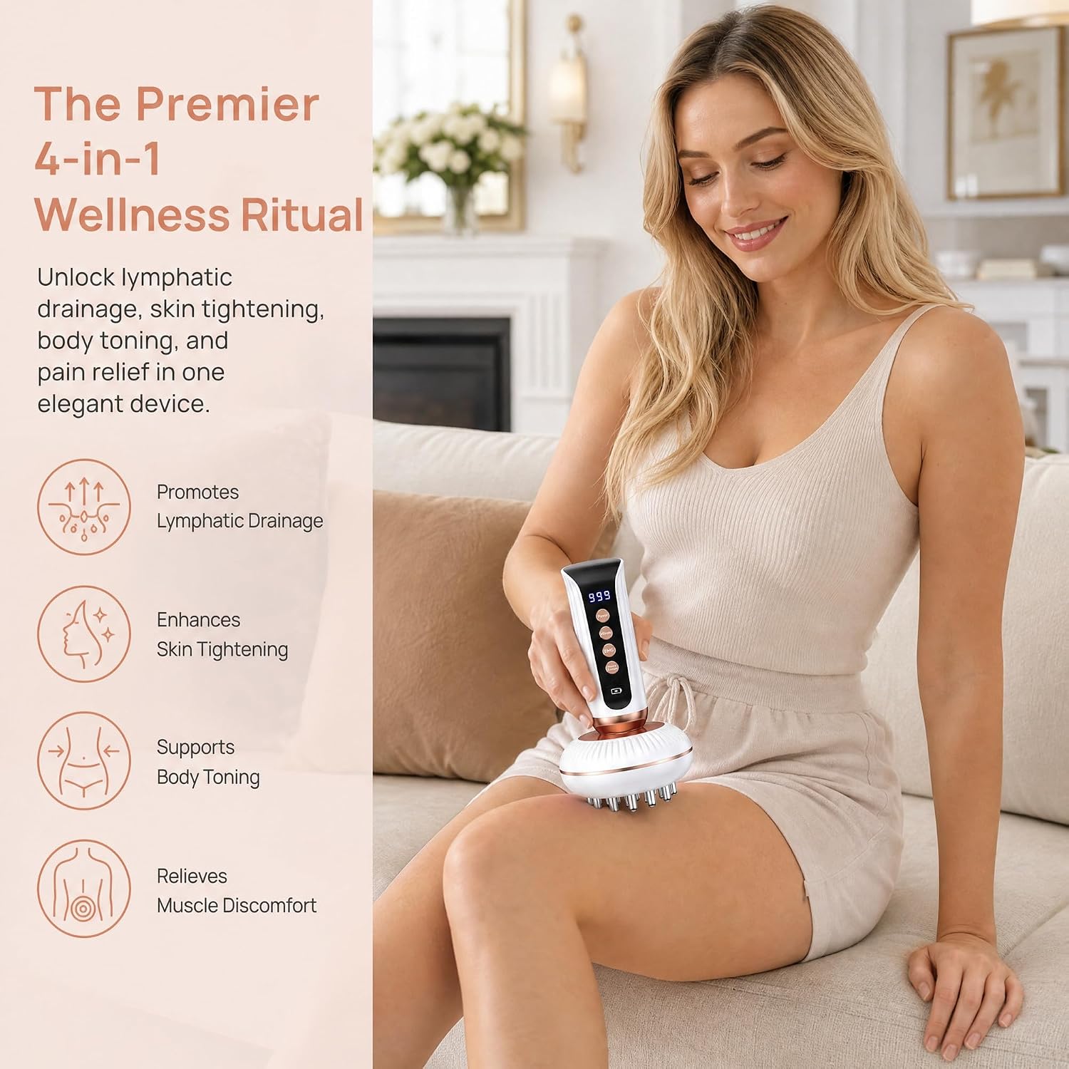 4-in-1 Lymphatic Drainage Massager – Body Sculpting Machine with Heat, LED & Vibration | Cellulite Reduction for Legs, Arms, Belly & Butt