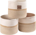 Cube Storage Baksets Bins 11X11’’ Fit 12X12’’ Organizer Bookcases Shelving,Stylish&Durable Woven Cotton Basket Containers for Organizing 3-Pack off White/Mixed Camel