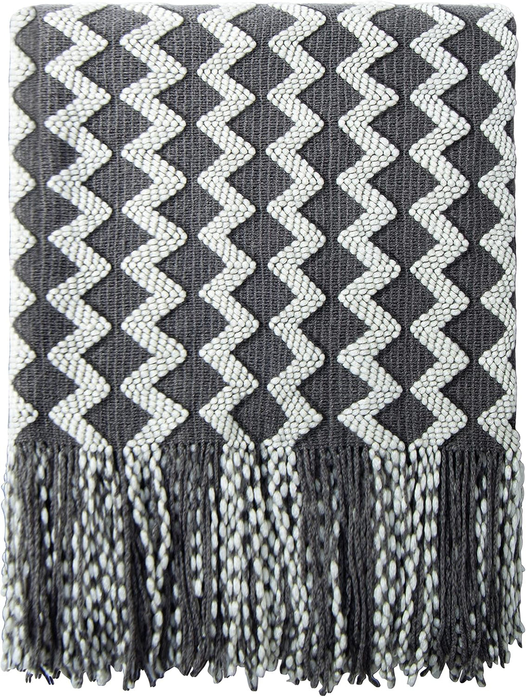Acrylic Knitted Throw Blanket, Lightweight and Soft Cozy Decorative Woven Blanket with Tassels for Travel, Couch, Bed, Sofa, 51X67 Inches, Grey Wave
