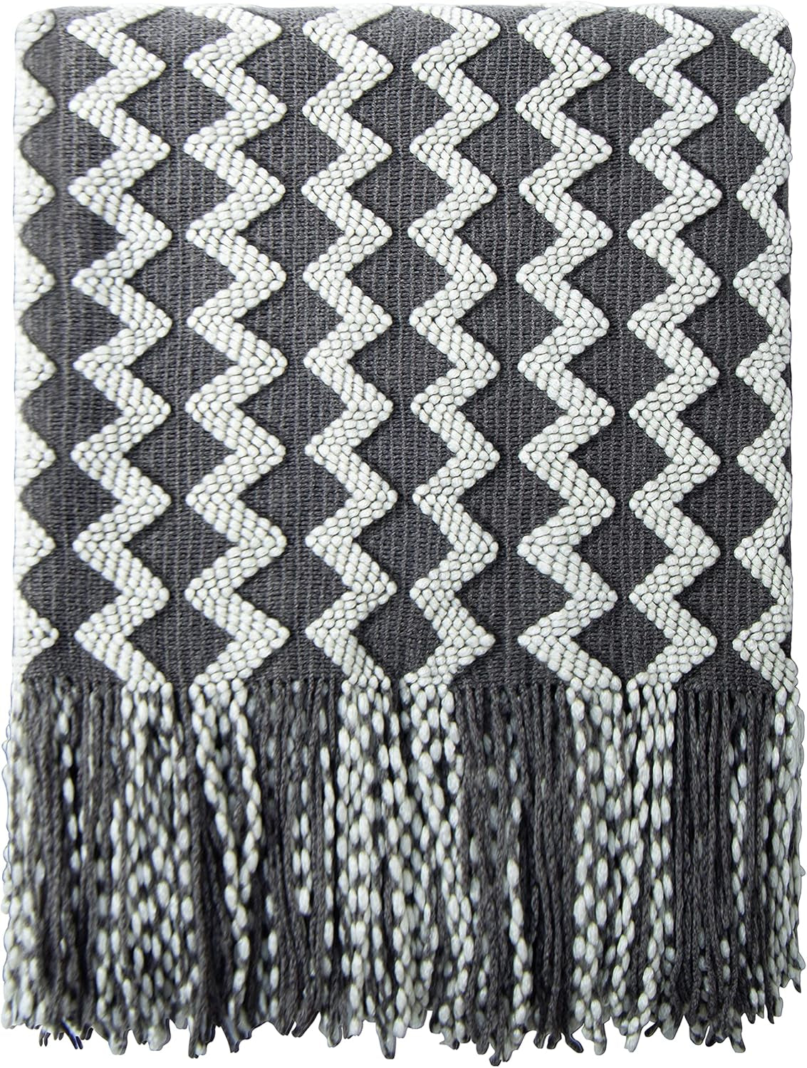 Acrylic Knitted Throw Blanket, Lightweight and Soft Cozy Decorative Woven Blanket with Tassels for Travel, Couch, Bed, Sofa, 51X67 Inches, Grey Wave