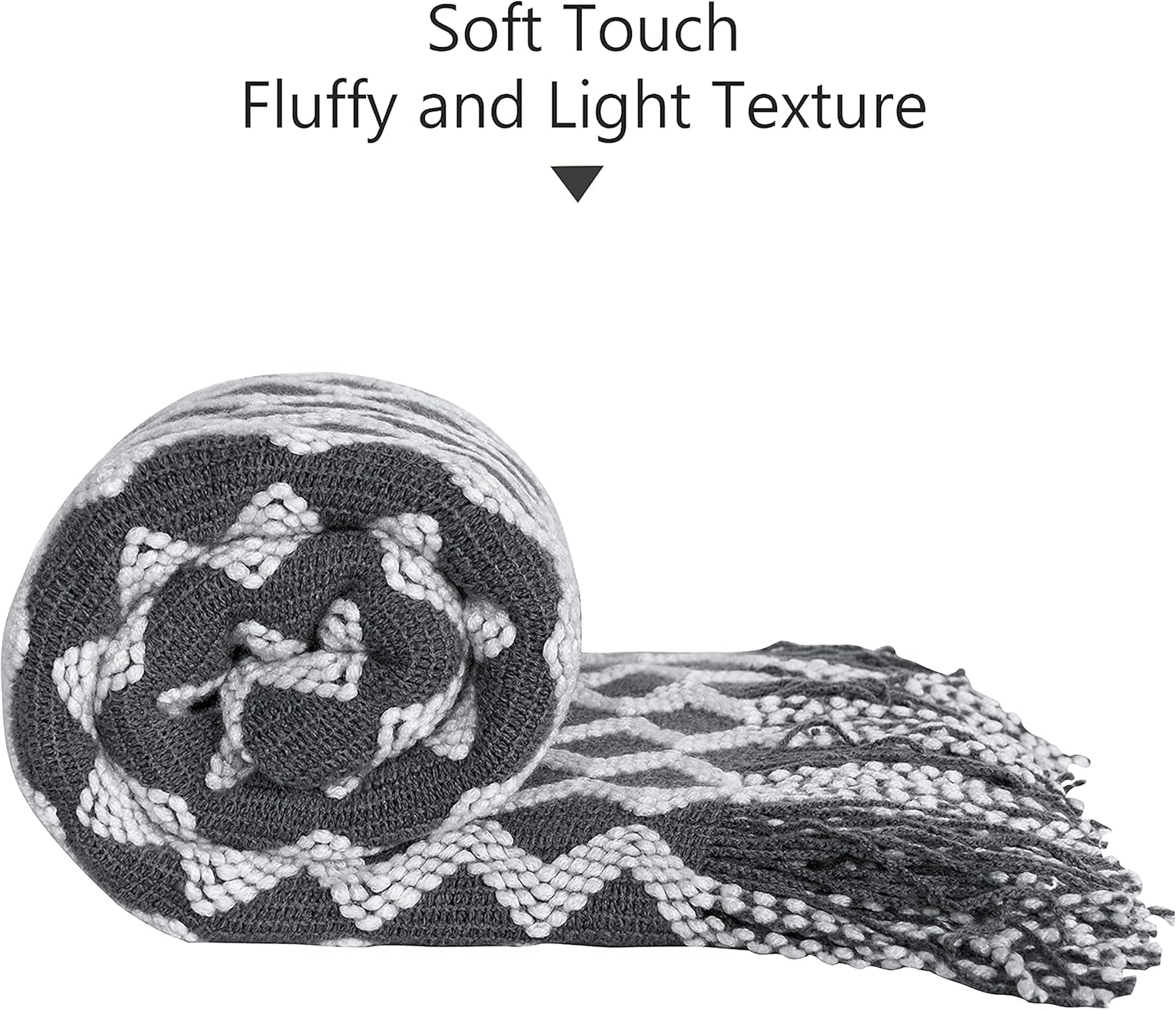 Acrylic Knitted Throw Blanket, Lightweight and Soft Cozy Decorative Woven Blanket with Tassels for Travel, Couch, Bed, Sofa, 51X67 Inches, Grey Wave