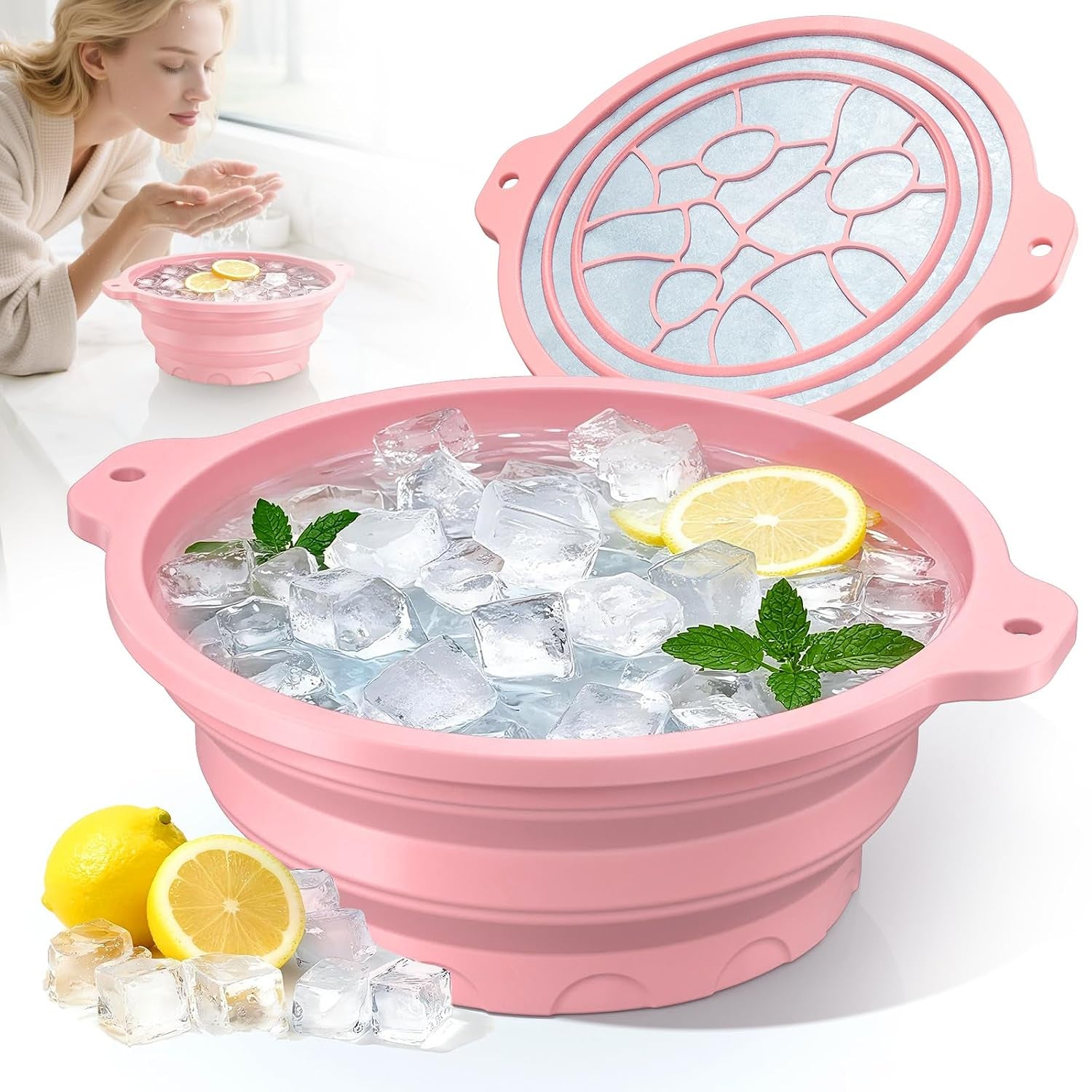 Foldable Silicone Face Ice Bath Bowl, Built-In Ice Tray for Cold Therapy Facial Basin, Skin Tightening & Puffiness Reduction, Ideal for Home, Spa & Travel Use