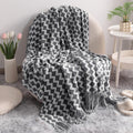 Acrylic Knitted Throw Blanket, Lightweight and Soft Cozy Decorative Woven Blanket with Tassels for Travel, Couch, Bed, Sofa, 51X67 Inches, Grey Wave