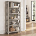 Tall 5 Shelf Bookcase for Living Room or Home Office, Large Bookshelf, Modern Farmhouse Style, Key West Collection, Washed Gray