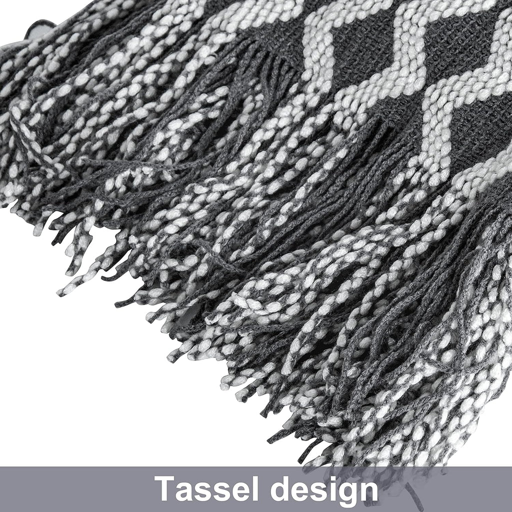 Acrylic Knitted Throw Blanket, Lightweight and Soft Cozy Decorative Woven Blanket with Tassels for Travel, Couch, Bed, Sofa, 51X67 Inches, Grey Wave