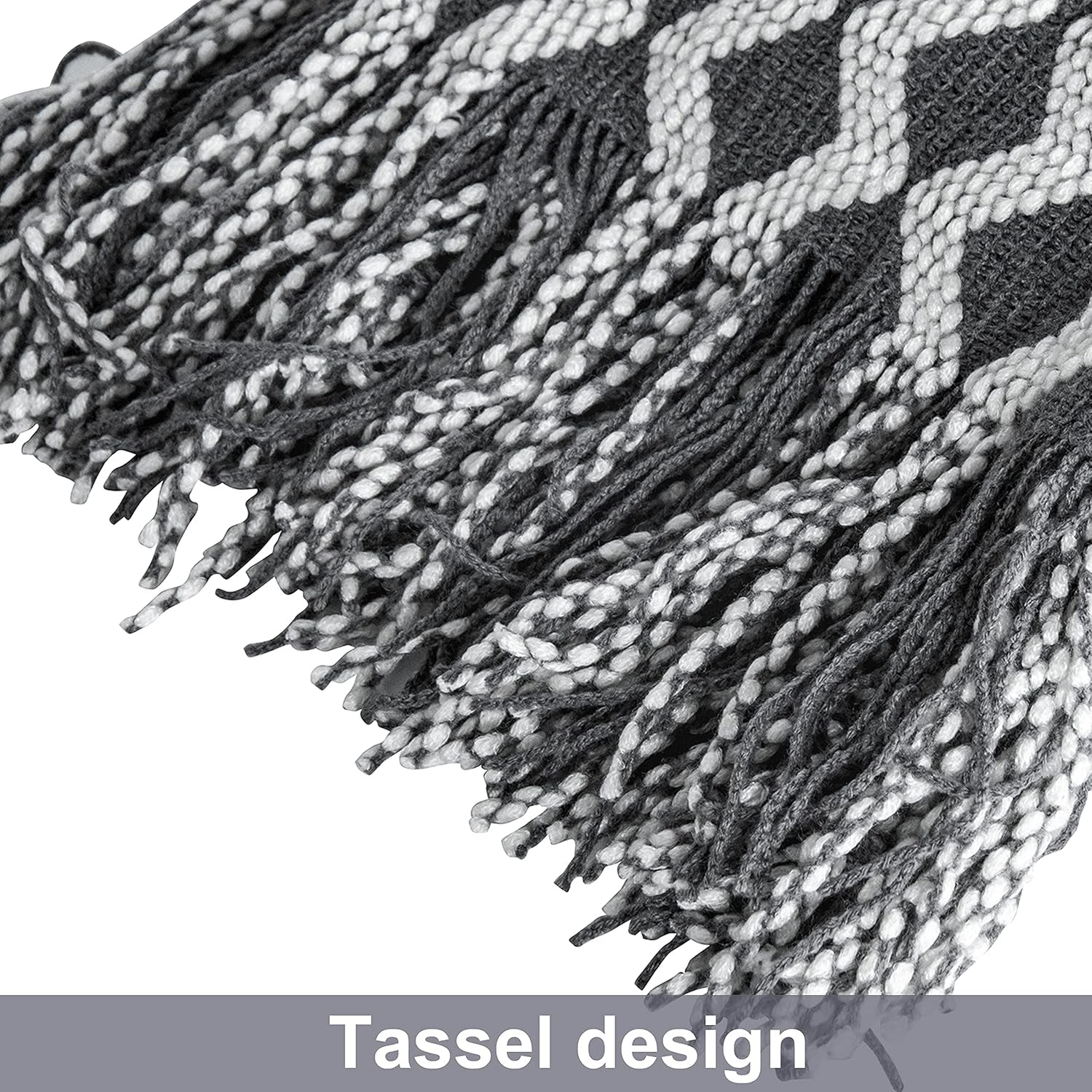 Acrylic Knitted Throw Blanket, Lightweight and Soft Cozy Decorative Woven Blanket with Tassels for Travel, Couch, Bed, Sofa, 51X67 Inches, Grey Wave