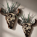 Rustic Wood Cow Skull Wall Planters – Set of 2 Western Home Decor