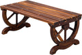 Wooden Garden Bench, Outdoor Rustic Wagon Wheel Bench with Carbonized Finish & Fir Construction for Garden Porch Backyard Patio Park, Seats 2 Person Brown