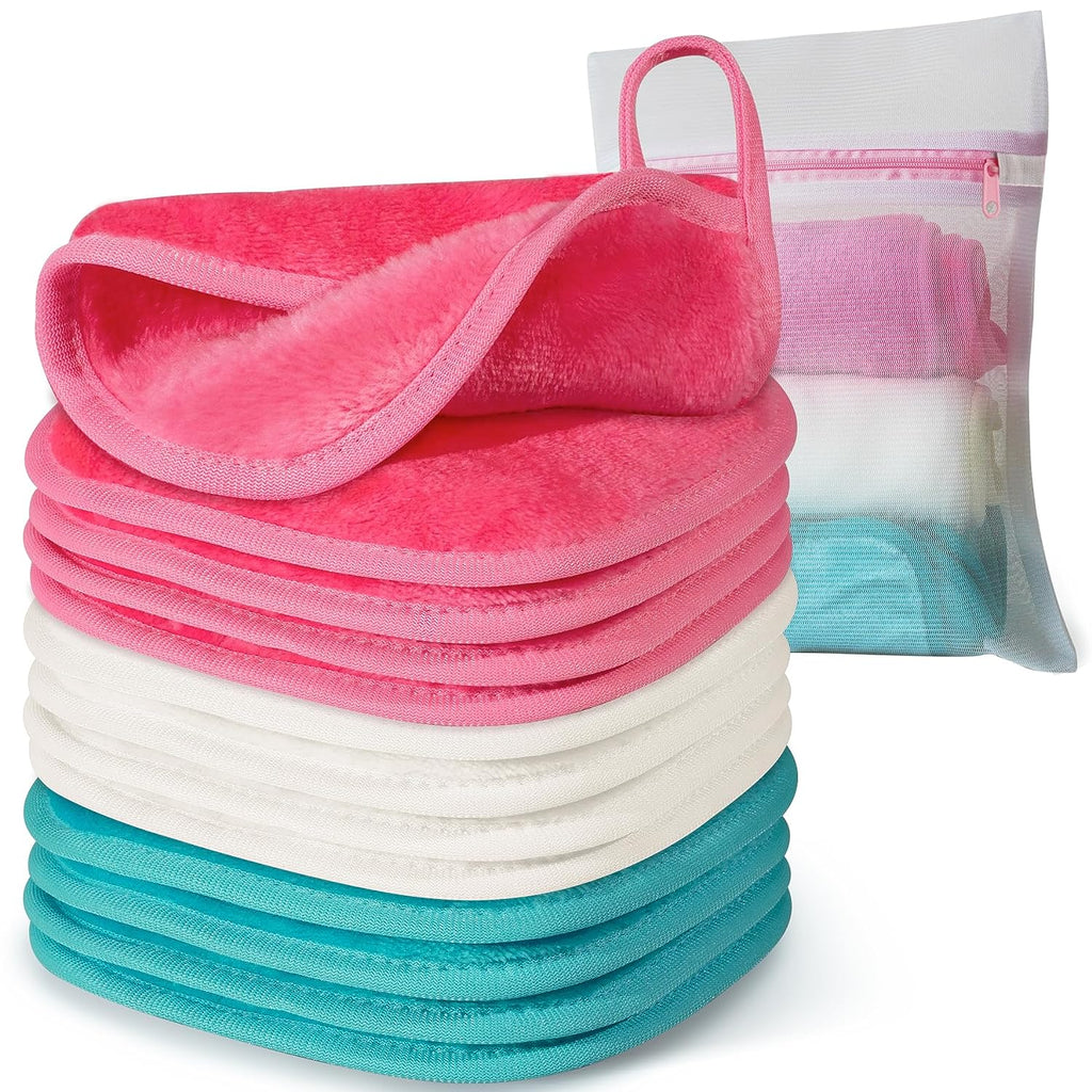 Makeup Remover Cloth, 6" X 6" Make up Towels Reusable Face Cloth for Washing Face, Makeup Remover Pads Microfiber Face Washcloth with Mesh Bag, Just Water, 12 Pack