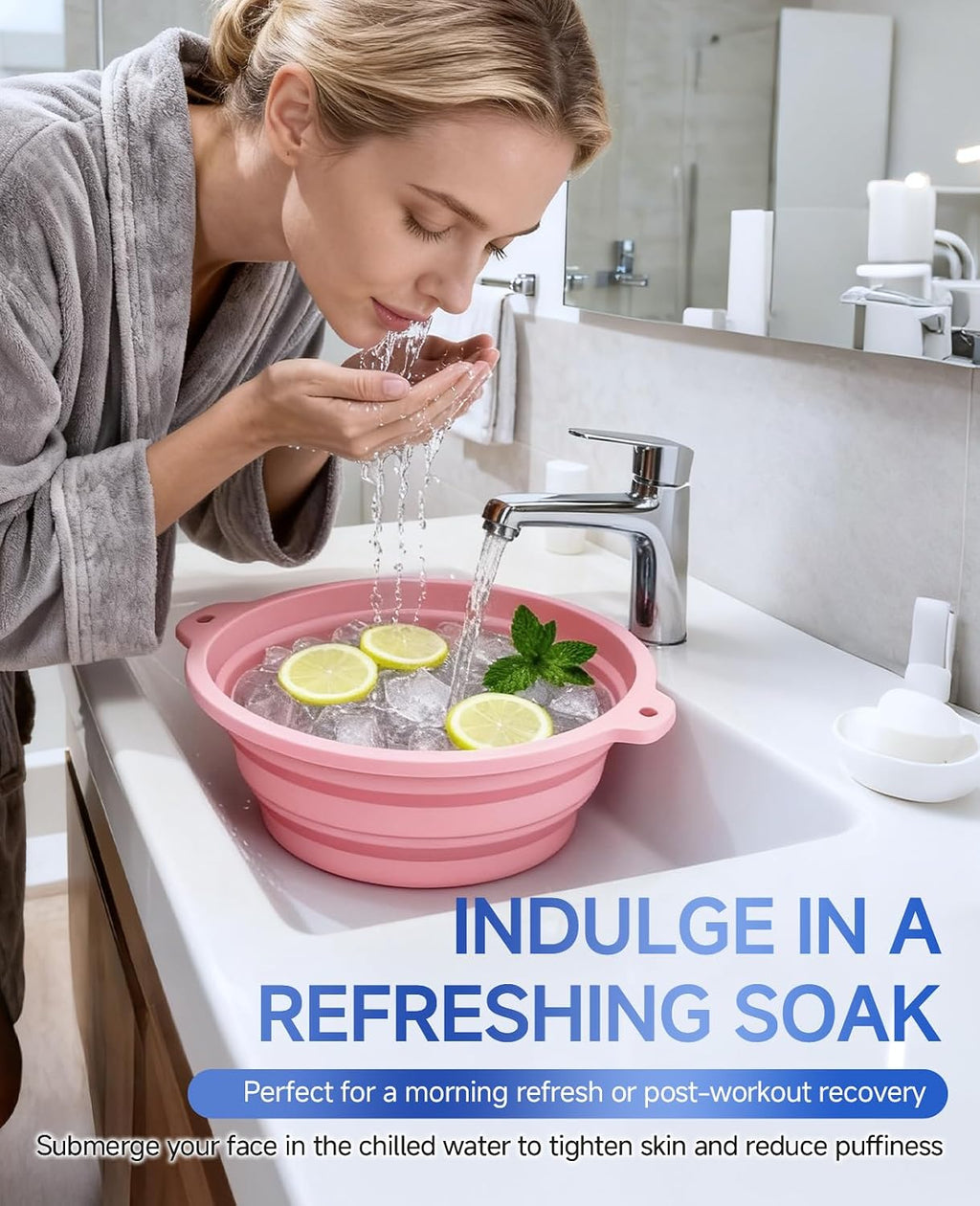 Foldable Silicone Face Ice Bath Bowl, Built-In Ice Tray for Cold Therapy Facial Basin, Skin Tightening & Puffiness Reduction, Ideal for Home, Spa & Travel Use