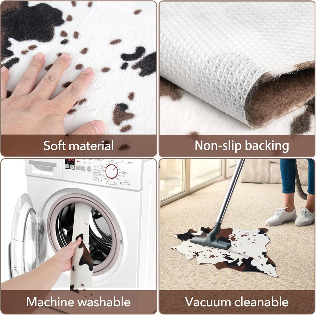 2 Pack Mini Faux Cowhide Rug Western Animal Print Rug Farmhouse Rustic Home Decor, Western Centerpieces for Tables, Kids Room, Cowboy Party, 19.3" W X 23.6" L