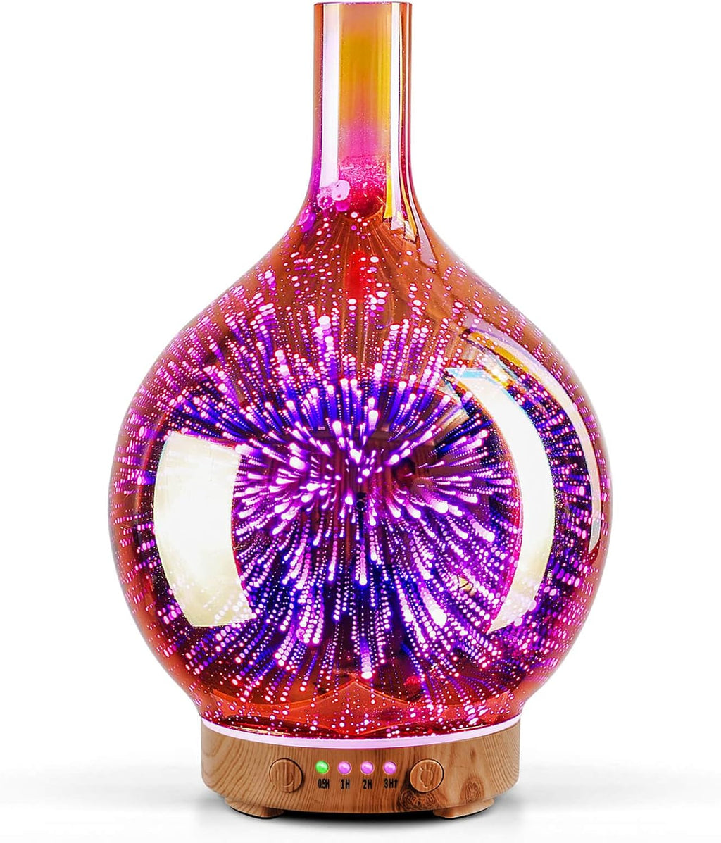 Rose Gold Essential Oil Diffuser 3D Glass Aromatherapy Ultrasonic Humidifier, Waterless Auto-Off, Timer Setting, BPA Free, Air Refresh for Home Hotel Yoga Leisure SPA Gift 150Ml