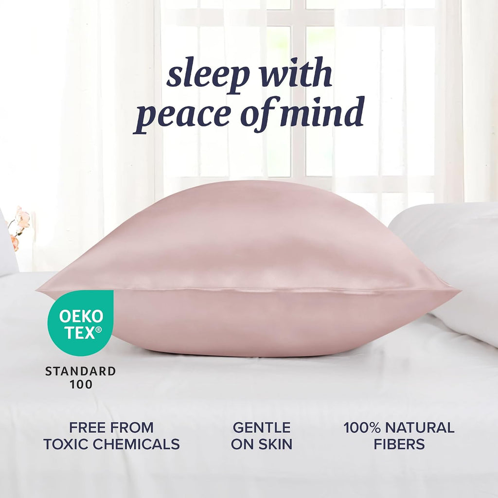 Beckham Hotel Collection Silk Pillow Case with Zipper, 100% Mulberry Silk Pillowcase for Hair & Skin, 22 Momme 6A Grade, Oeko-Tex Certified, 1PC, Queen, Cherry Pink