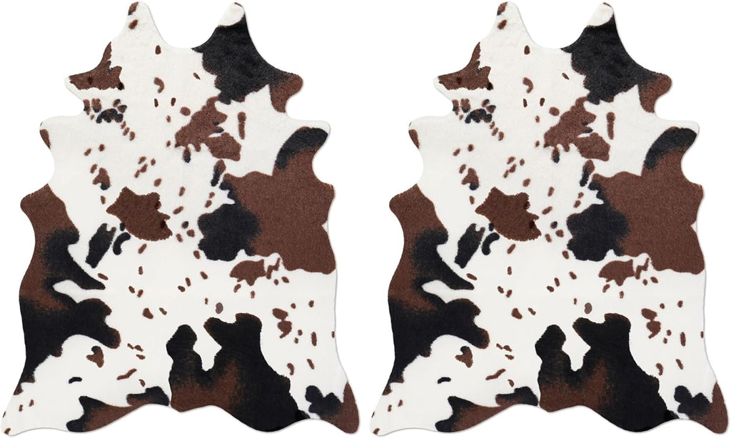 2 Pack Mini Faux Cowhide Rug Western Animal Print Rug Farmhouse Rustic Home Decor, Western Centerpieces for Tables, Kids Room, Cowboy Party, 19.3" W X 23.6" L