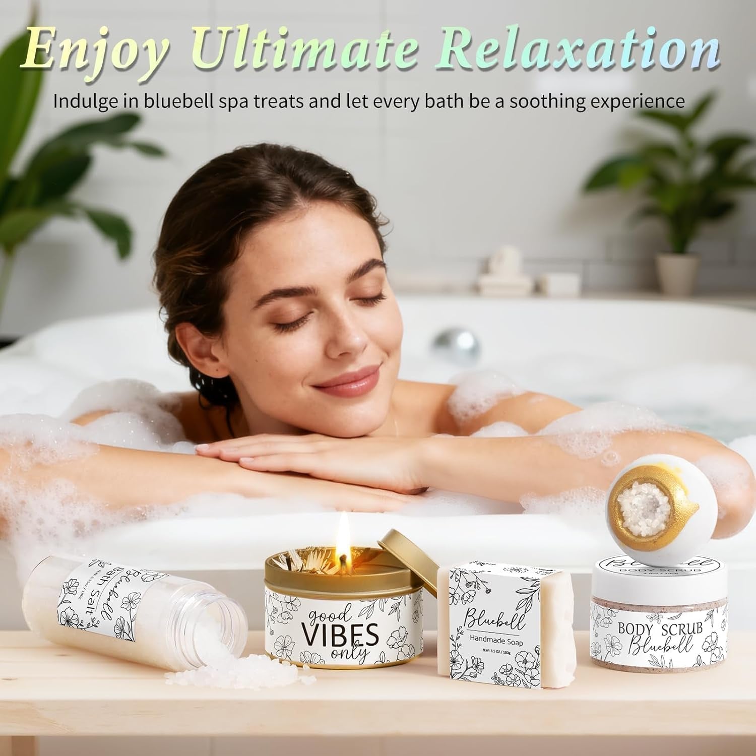 Spa Gifts for Women Bath Gift Set, Bluebell Spa Gift Baskets Home Bath Set Self Care Kit Care Package Thank You Birthday Mothers Day Easter Gifts for Women Her Mom Best Friends Sister Teen Girl Wife