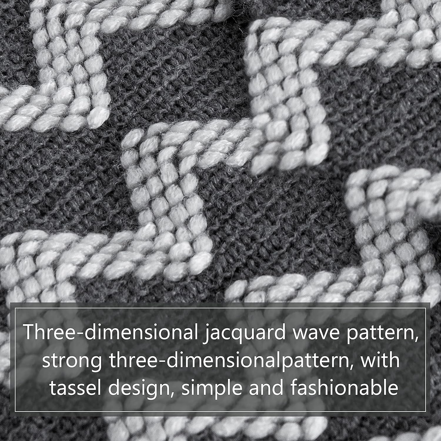 Acrylic Knitted Throw Blanket, Lightweight and Soft Cozy Decorative Woven Blanket with Tassels for Travel, Couch, Bed, Sofa, 51X67 Inches, Grey Wave