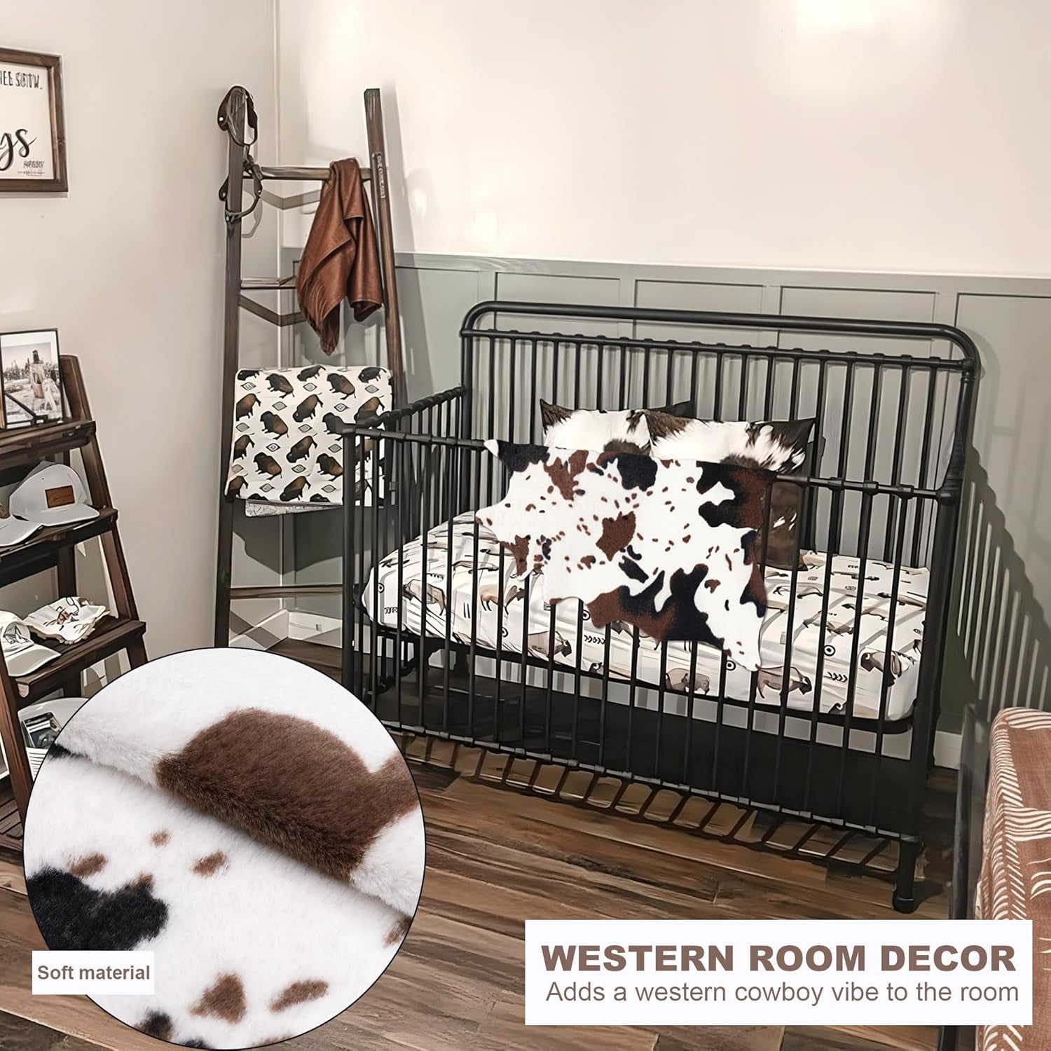 2 Pack Mini Faux Cowhide Rug Western Animal Print Rug Farmhouse Rustic Home Decor, Western Centerpieces for Tables, Kids Room, Cowboy Party, 19.3" W X 23.6" L