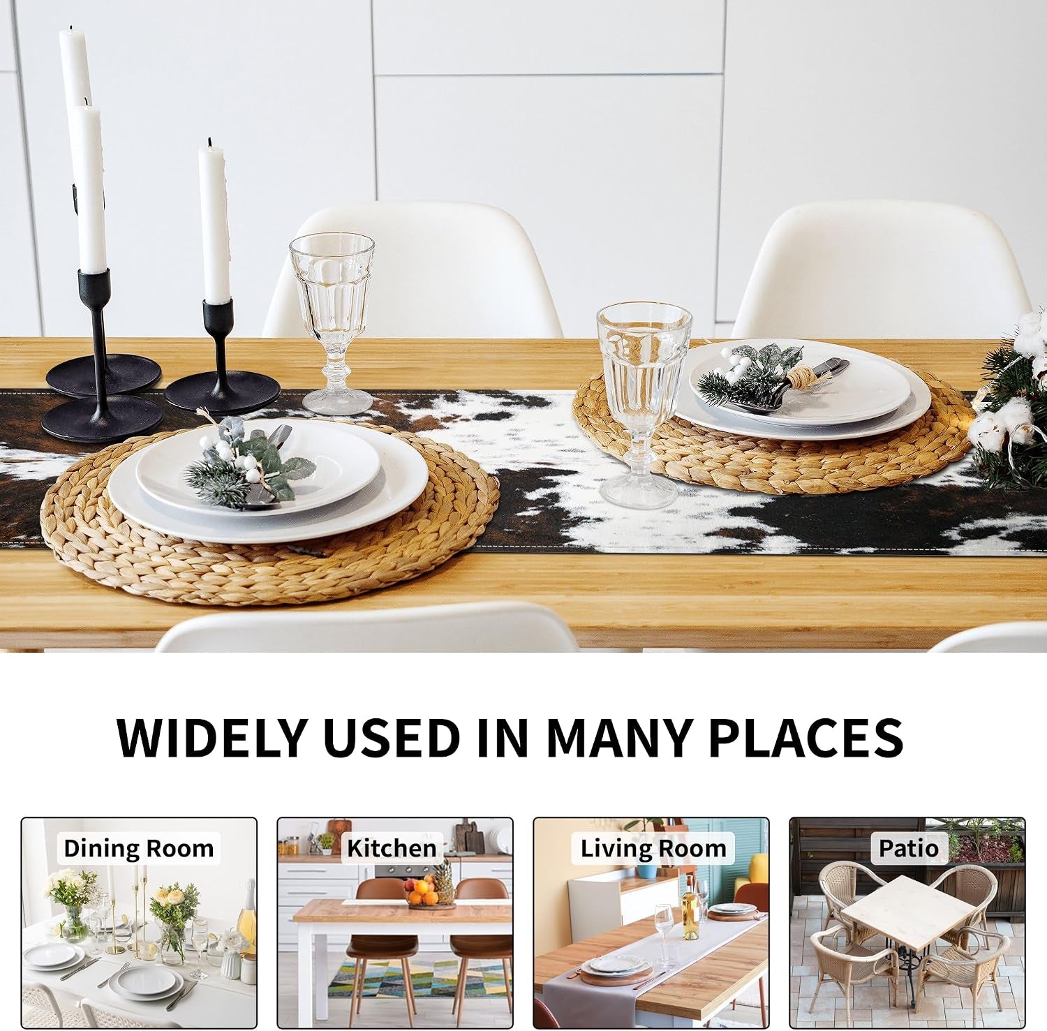 Western Cowhide Table Runner Black Brown Cow Print Table Runners Western Home Decor for Wedding Party Dinner Table Decorations 13 X 71 Inch (13X71 Inch, Black Cowhide Print)