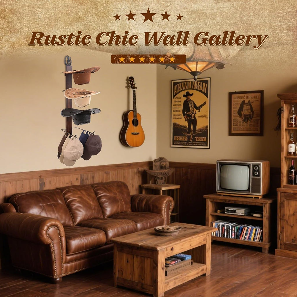 Cowboy Hat Rack for Wall, Rustic Western Hat Holder, Western Style Hat Organizer Hook for Home, Entryway, Ranch, or Cabin Décor