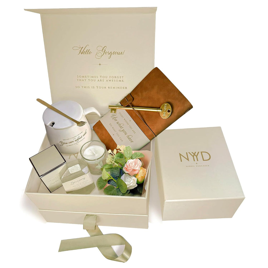 Mother'S Day Gift Box, Self Care Gift Basket for Women, Relaxing Spa Gift Box with Candle, Mug & Flowers, Stress Relief Care Package, Birthday Gift for Her, Thinking of You Gift Set