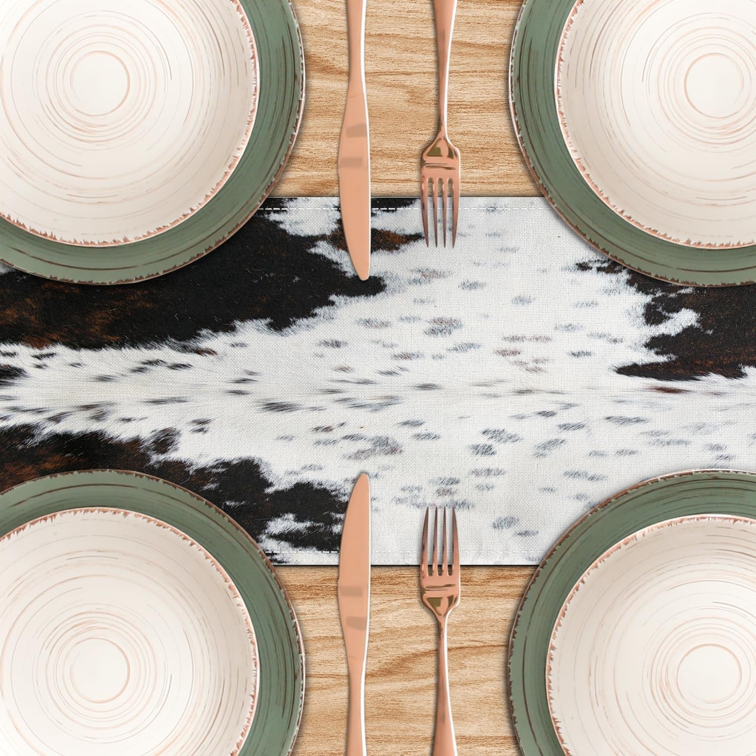 Western Cowhide Table Runner Black Brown Cow Print Table Runners Western Home Decor for Wedding Party Dinner Table Decorations 13 X 71 Inch (13X71 Inch, Black Cowhide Print)