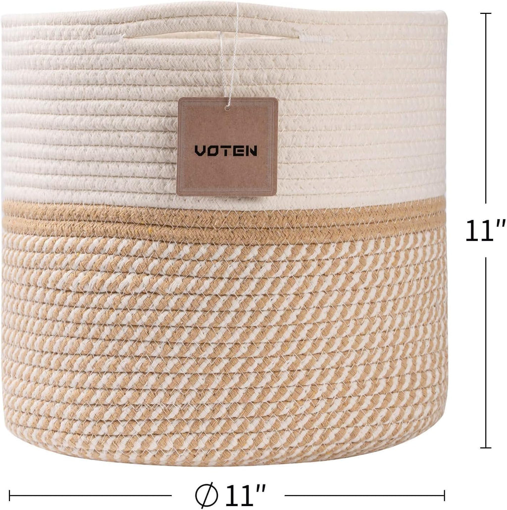 Cube Storage Baksets Bins 11X11’’ Fit 12X12’’ Organizer Bookcases Shelving,Stylish&Durable Woven Cotton Basket Containers for Organizing 3-Pack off White/Mixed Camel