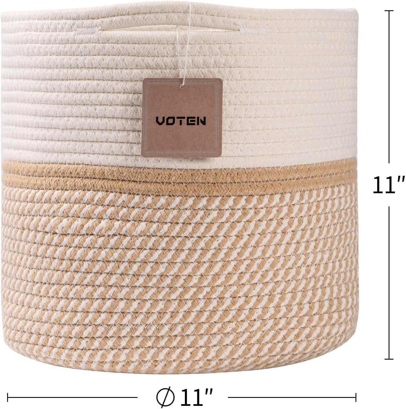 Cube Storage Baksets Bins 11X11’’ Fit 12X12’’ Organizer Bookcases Shelving,Stylish&Durable Woven Cotton Basket Containers for Organizing 3-Pack off White/Mixed Camel